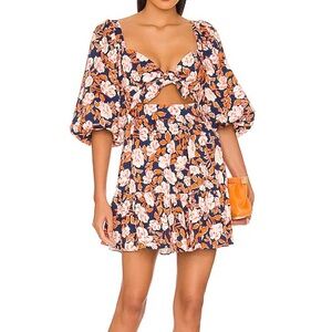 AMUR Navy Floral Puff Sleeve Mini Dress